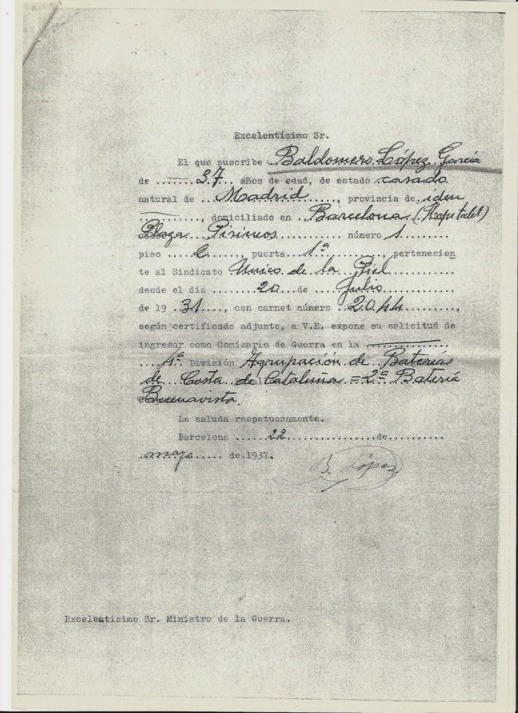 documento comisario de guerra 4 division bateria buenavista